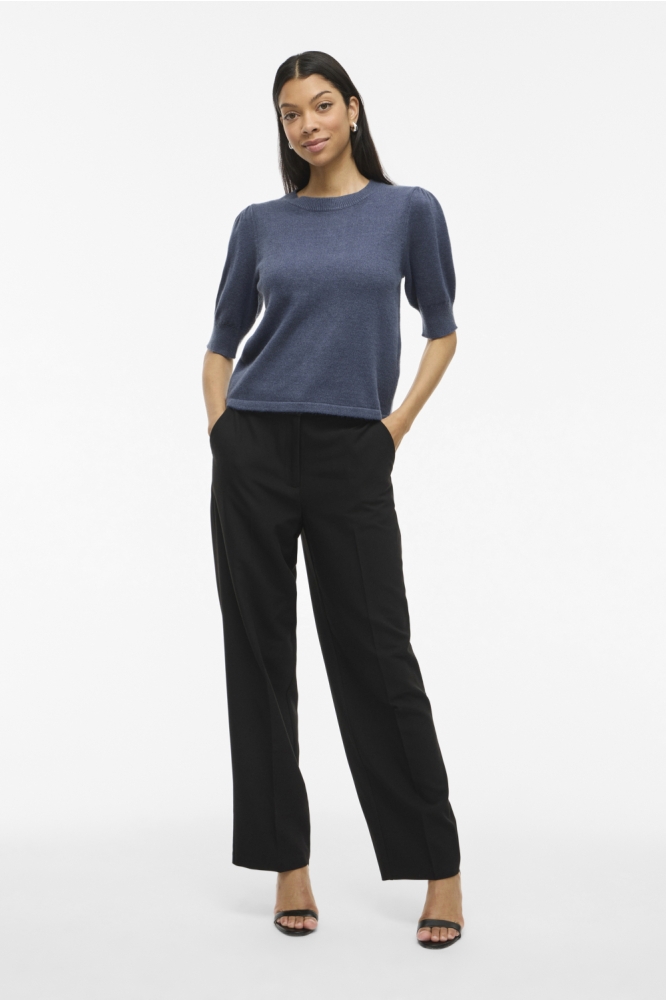 VIRIL 2/4 SLEEVE O-NECK KNIT TOP - 14105306 VINTAGE INDIGO/DARK MELANGE